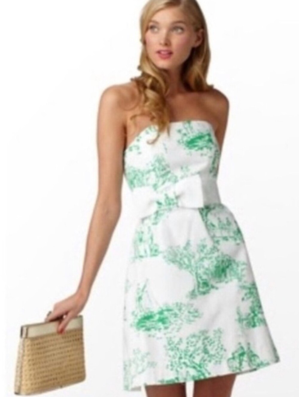 Vintage Lilly Pulitzer Green White Pink Toile Print Size 6